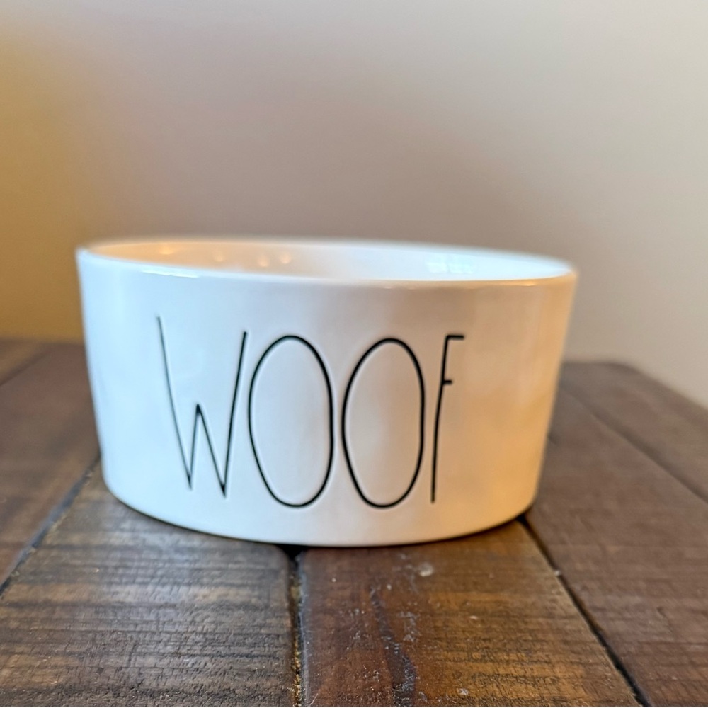 Rae Dunn White 'Woof' Dog Bowl